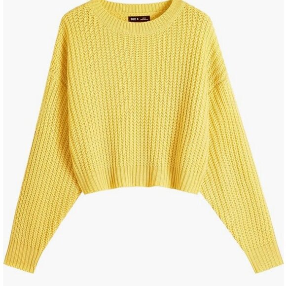 Chunky Knit Yellow Cropped Sweater With Long Sleeves For Women- S- SEE NOTE (137 - Picture 1 of 7